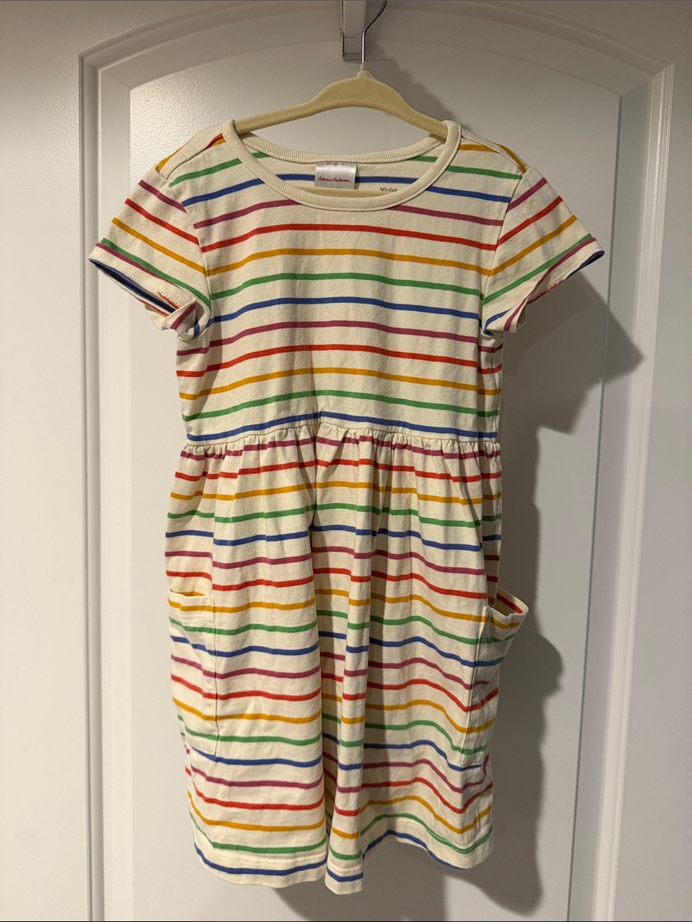 Hanna Andersson Girls' Rainbow Stripe Short Sleeve Dress - White